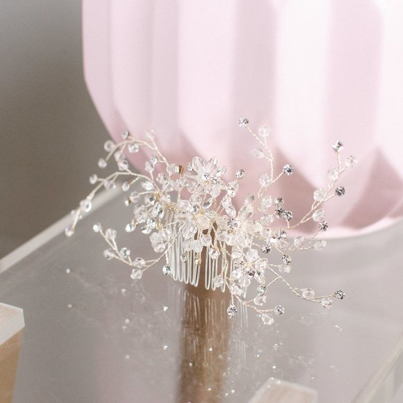 Ethereal Hand Wired Hair Piece Beaded Crystal Rhinestones Flower Wedding Bridal - Picture 3 of 4